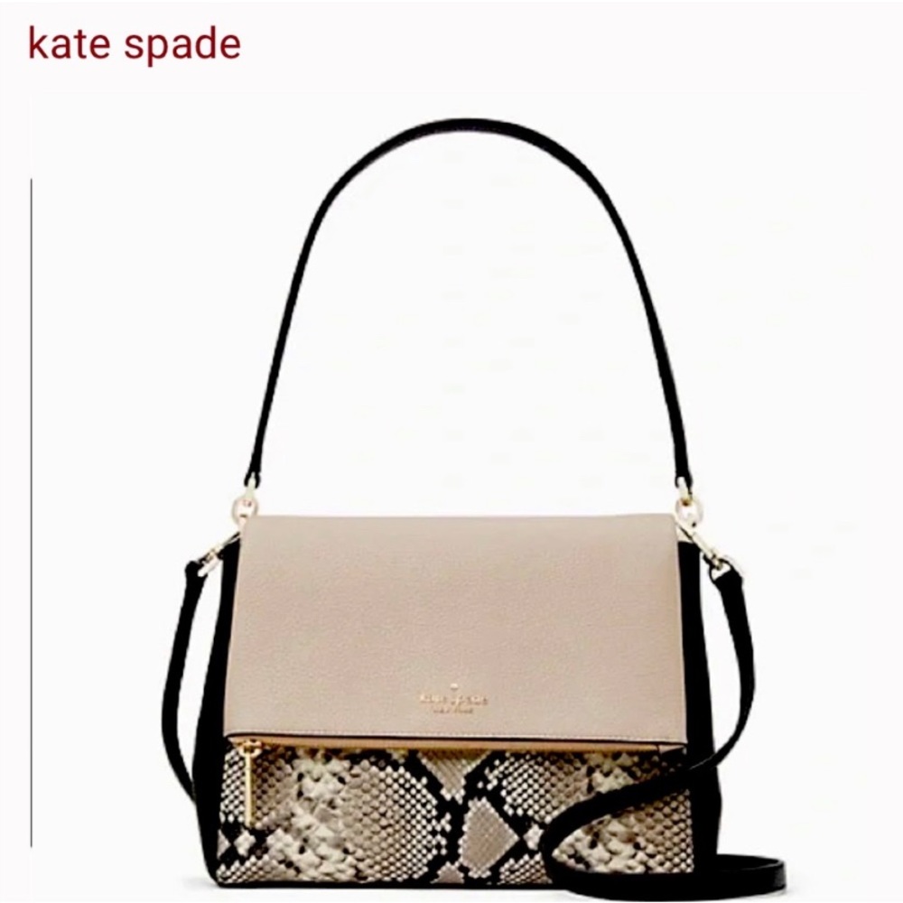 KATE SPADE NEW YORK Leila Mixed Material Medium Flap Snakeskin Pattern